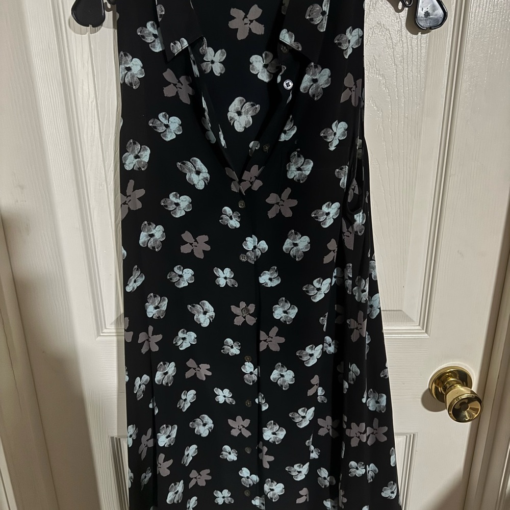 Equipment Black and Gray Floral/Butterfly Midi Dress